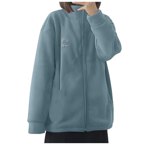 フリースジャケット レディース 登山 野球 裏起毛 冬 スポーツ 厚手 軽量 防寒 可愛い ジップ ボア もこもこ 韓国 アウター アウトドア 通勤 中綿コート 暖かい カジュアル ブルゾン ライト ゆったり トップス スタンドカラー(M,ブルー)のサムネイル