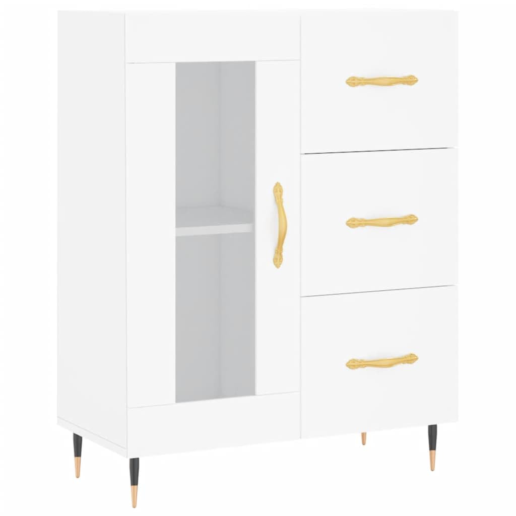 Wysoki kredens biała sklejka wysoka kredens z metalowymi drzwiami i nogami do organizacji domu 69,5 x 34 x 180 cm