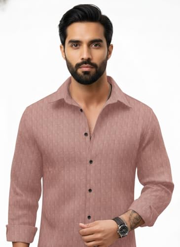 Image of Amazon Brand - INKAST Men's Regular Fit Button Down Dress Shirts Textured Long Sleeve Casual Hawaiian Shirt