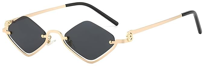 roshfort Retro Diamond Cateye Sunglasses Featuring small metal frames and Non-polarized lenses UV Protection for Men & women. (Italic Black)-picture-47
