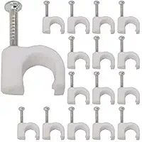 Fixador de Cabos com Prego, Plástico Branco, 8mm, Organizador de Fios, Pacote com 100 Unidades, 11 x 9 x 2 cm