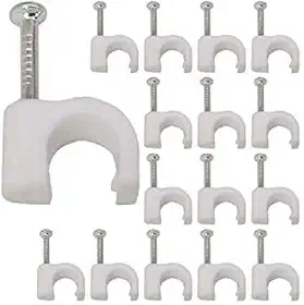 Fixador de Cabos com Prego, Plástico Branco, 8mm, Organizador de Fios, Pacote com 100 Unidades, 11 x 9 x 2 cm