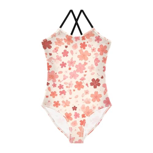 KLL Cherry Blossoms Toddler Girl 1 Piece Swim Suit Summer Swimming Suits with Adjustable Straps UPF 50+