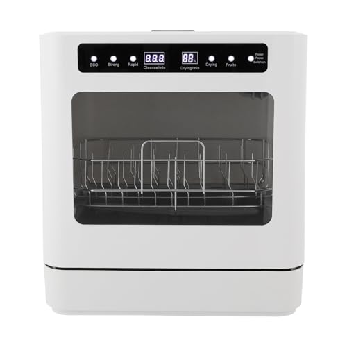 CRYBY Dishwasher, 800W Electric Countertop Dishwasher Compact Dish Washing Machine with LED Display, Water Inlet Pipe & Drain Pipe, Portable Dishwasher for Home, Small Lofts, Apartments, 110V 50Hz