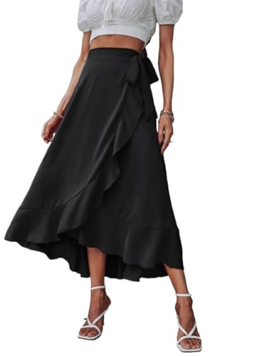 Solid Wrap Hem Tie Side Skirt Maxi Basic Women's Summer Casual Vinage Skirt