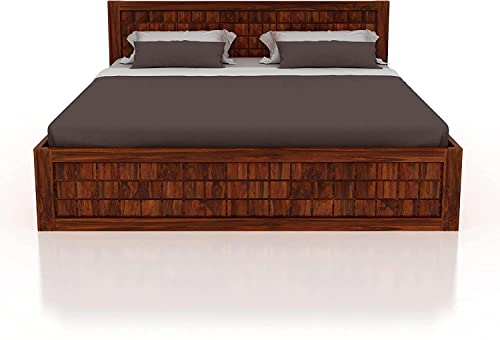 Image of SHRI MINTU'S ART Solid Sheesham Wood King Size Bed Without Storage | Wooden Double Bed Cot Bed for Bedroom Furniture | Palang Double Bed for Hotels | All (Queen, Brown 1)