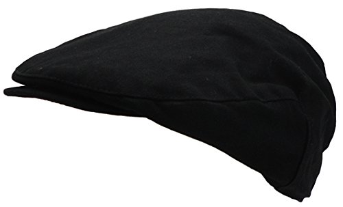 Men's Cotton Front Button Flat Cap Ivy Gatsby Newsboy Hunting Hat (Black)