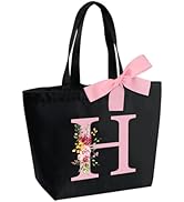 Sac Toile Coton Initiale Sac Fourre-Tout Personnalisé Femme - Initiale Fleur | Cadeau Mariée, Amie, Maman Callie Sac Personnalisé