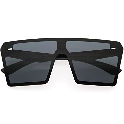 zeroUV - Oversize Rimless Neutral Colored Flat Top Shield Sunglasses D279