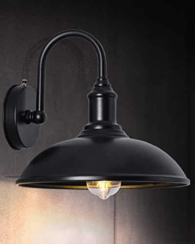 Dengnbj 12.6" Large Outdoor Gooseneck Barn Light Fixture, Porch Light With Dusk To Dawn, Coarse Gooseneck Arm - Wall Sconce Farmhouse，Classic Vintage Style For Outdoor House, Barn, Shop 2Pack #TOP6