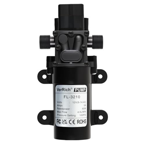 VerRich DC 12 V Wasserpumpe, 116 PSI, 8 bar, Membranpumpe, eingebauter Druckschalter, 4 l/min, 1 GPM, 18 mm Anschluss für Wasserhähne, Wohnmobil, Wohnwagen