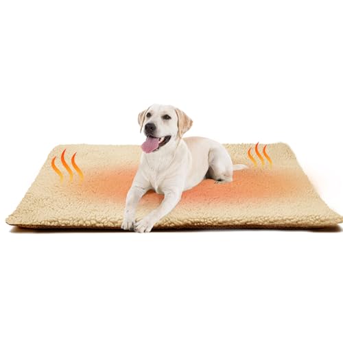 Selbstheizende Decke für Hunde & Katzen Grau 60x90cm - Weich & kuschelige Hundebett Matten - Waschbarer Bezug - Mit Rutschfester Unterseite - Hundekissen für mittlere & kleine Hunde oder Katzen