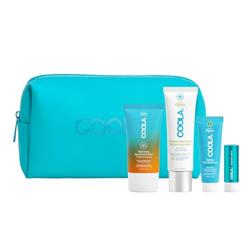COOLA Organic Sunscreen and Lip Balm SPF 30 Sun Essentials Kit, Dermatologist Tested and TSA Approved, Vegan and Gluten Free, 4 Items Total