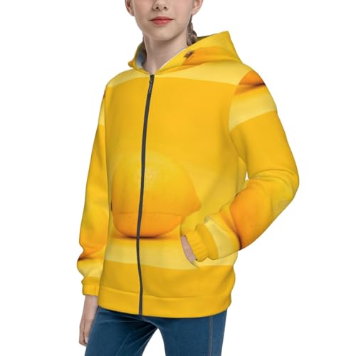 Yellow Lemon Kids Pullover Hoodies Boys Zip Up Sweatshirts Girls Athletic Clothes with Pocket