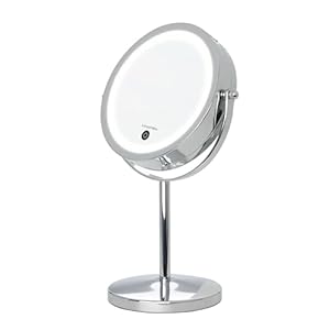 Lanaform Stand Mirror X10 – Espejo De Tocador De Pie – Espejo De Maquillaje – Espejo Iluminado por LED – Efecto De Aumento X1/x10 – Espejo De Doble Cara Giratorio De 360°