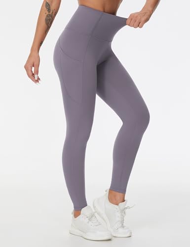 Image of THE GYM PEOPLE Thick High Waist Yoga Pants with Pockets, Tummy Control Workout Running Yoga Leggings for Women