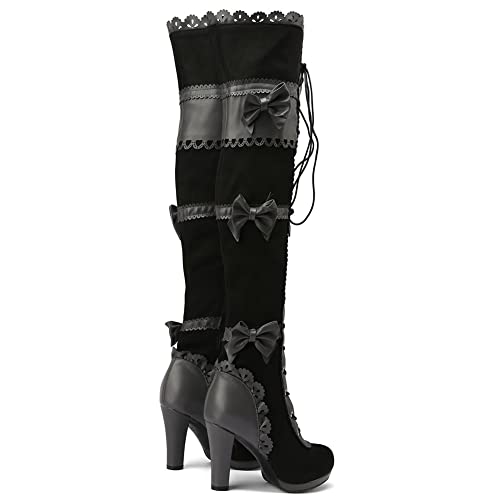 SaraIris Women's Vintage Boots Chunky High Heel Platform Knee High Boots Buckle Lace Goth Punk Knight Boots Over the Knee Boots Thigh High Boots for Women3