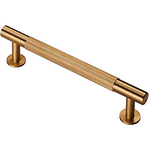 Knurled Bar Door Pull Handle - 158 x 13mm - 128mm Fixing Centres - Satin Brass
