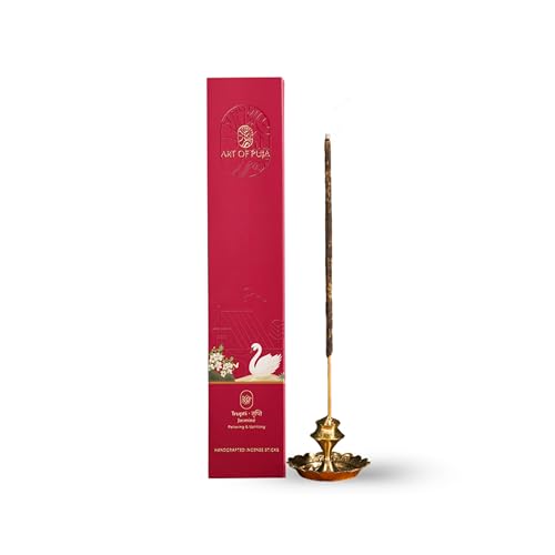 Image of Jasmine (Mogra) Handcrafted Incense-30 Premium Agarbatti Stick | 1 Hr Burning Time, 2+ Hr Retention | Long Lasting Floral Aroma, Low Smoke | Free Agarbatti Stand | Incense Sticks for Home