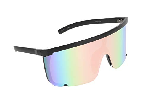 Elite Unisex Oversized Super Shield Mirrored Lens Sunglasses Retro Flat Top Matte Black Frame