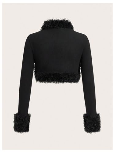 MakeMeChic Women's Faux Fur Open Front Coat Fuzzy Long Sleeve Crop Jacket Outerwear2