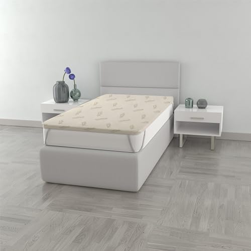 Italian Bed Linen Topper Sobrecolchón Ines Desmontable con Forro, Tejido Exterior 98% poliéster + 2% filamento Cobre. Relleno de Poliuretano, 80x190cm