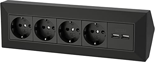 4-Fach Structure Bloc Multiprises Prise de Courant d'angle + 2X USB Charge - 230V 3600W - Noir Cover
