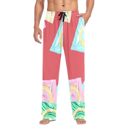 Amooorous Pantalones de pijama de condones de colores para hombre, pantalones de pijama de Navidad con bolsillos para regalos de otoño y Navidad, talla M, Condón de colores, Medium
