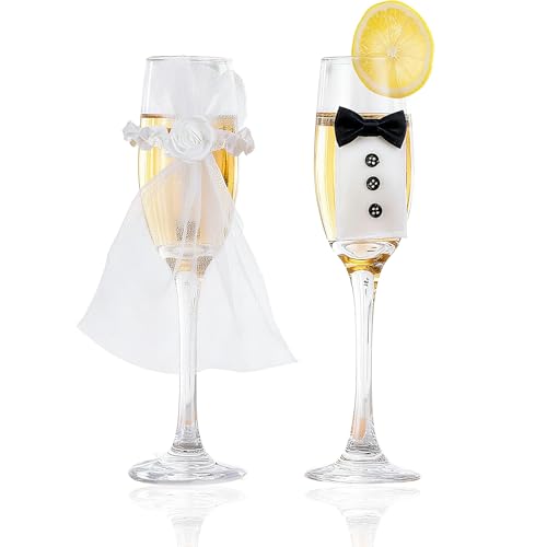 2 Stück Hochzeitsdeko für Champagnerglas, Mr & Mrs Deko Hochzeit Sektglasüberzug Tischdeko, Romantische Sektgläser Hochzeits Deko, Kreative Hochzeitsgeschenk