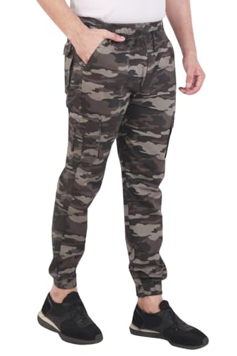 Image of Men'S Cotton Blend Joggers | Camouflage Printed Army Track Pants | Regular Fit | Cargo Pocket Style | Casual Wear