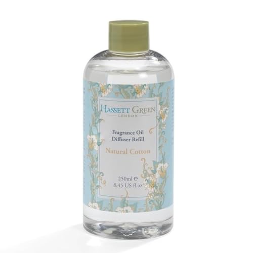 Hassett Green London - Recarga de Difusor de Varillas con Aceite Aromático de Algodón Natural - Botella Grande de 250ml para Ambientar tu Hogar con Fragancias Elegantes y Naturales