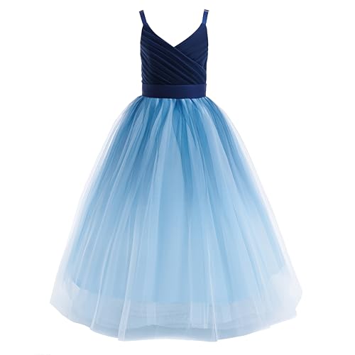 Image of Glamulice Flower Girls Spaghetti Strap Tulle Dress Long A Line Wedding Pageant Dresses Princess Birthday Party Ball Gown