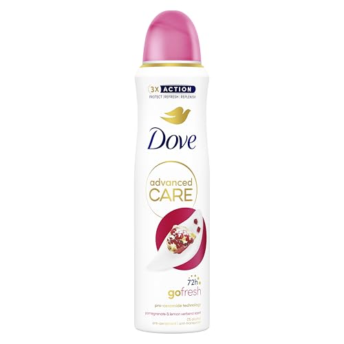 Dove Advanced Care Go Fresh - Fórmula hidratante de granada respetuosa con la piel, sin alcohol, piel seca, hasta 72 horas, desodorante para hombres y mujeres, 6 x 150 ml