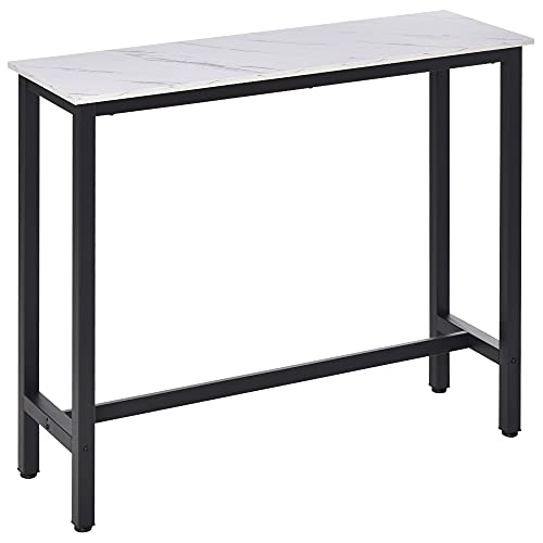 HOMCOM Table de Bar Table Haute de Cuisine Mange-Debout - dim. 120L x 40l x 100H cm - châssis piètement Acier, Plateau Aspect marbre Blanc