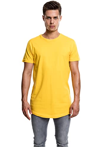 Urban Classics Homme Shaped Long Tee Manches Courtes Ourlet Arrondi Col Rond Basique Streetwear Minimaliste 100 Coton Jersey, Jaune (Chrome Yellow 1148), XL EU