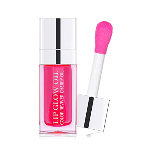 FEIMINI Hydrating Lip Glow Oil, Moisturizing Lip Oil Gloss Transparent Plumping Lip Gloss, Lip Oil Tinted for Lip Care and Dry Lips - Cherry