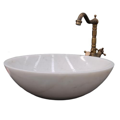 Natural Moon White Marble Bathroom Sink 17inch Round Shape Vessel Bowl Polished Finished basin