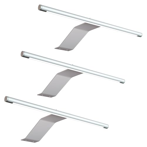 kalb aplique LED de superfície 340 x 170 x 40 mm para armários com módulo LED 12 V CC 4 W 230 lm com interruptor e fonte de alimentação (cinzento prata, conjunto de 3 peças, branco quente)
