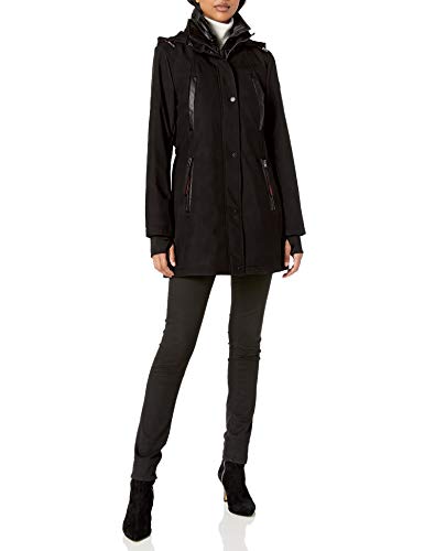 French Connection Women's Mixmedia Shoftshell Anorak W/Contrast Hood, Black, Small