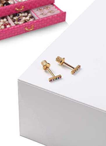 Earrings For Girls,18k Gold Plated Multicolored Mini Bar Hypoallergenic Earrings for Girls, Stud Screw On Safety Backs, Stainless Steel Ultra Sensitive Ears Post For Kids, Toddlers, Little Girls, Teens2