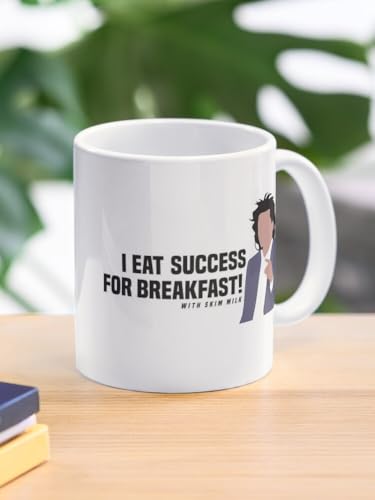 Image of I Eat Success for Breakfast! with Skim Milk Ceramic Mug 330ml - Motivational Quote Printed Coffee Cup - Microwave Safe Dishwasher Friendly - Funny Gift Mug for Entrepreneurs.
