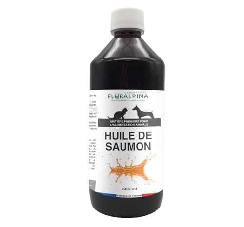 Aceite de salmón de Noruega 500 ml para perros y gatos – Rico en Omega 3, flexibilidad articular, movilidad – Fabricado en Francia – Laboratorio Floralpina