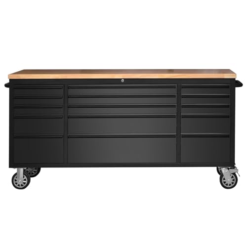ExploreHorizon 72' Heavy-Duty Rolling Tool Chest & Garage Workbench with 15 Drawers, Steel Cabinet,...