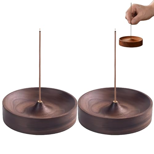 2pcs Black Walnut Incense Holder with Ash Catcher Aromatherapy Incense Stick Burner for Home Office Meditation Décor 92 cm Wooden Incense Tray 3mm Hole (2 Walnut)