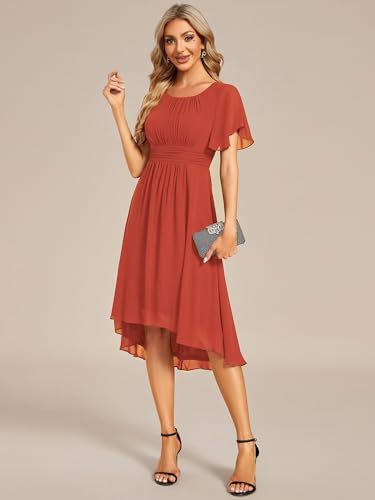 Image of Ever-Pretty Women's Chiffon Crew Neck Empire Waist Wedding Guest Dress Summer Short Sleeve Semi Formal Dresses 02053