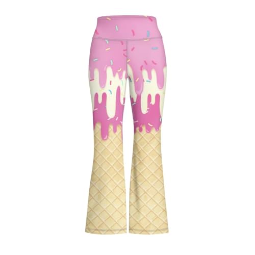 Ice Cream Girls High Waisted Flare Leggings Crossover Cute Wide Leg Full Length Yoga Pants2