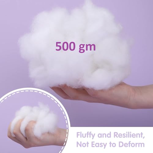Image of Soft 500 Grams Fiber, Racron Polyester Synthetic Cotton Filling for Cushion, Pillow, Teddy Bear, Toy Stuffing (500 gm, Pure Virgin Fiber, White) (Vacuum Packed)