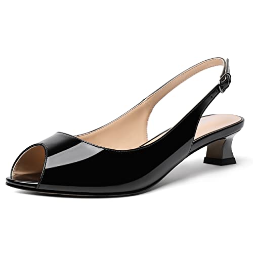 SKYSTERRY Womens Patent Slingback Buckle Peep Toe Wedding Cute Spool Low Heel Pumps Shoes 1.5 Inch