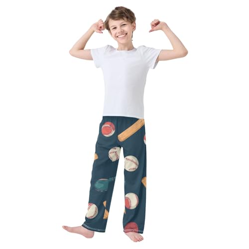 ZZXXB Baseball and Bat Boys Long Pants Soft Trousers Elastic Waist Kids Lounge Bottoms with Pockets S-XL2