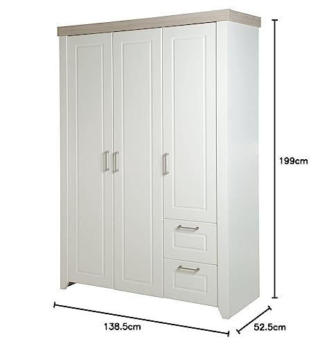 roba Kleiderschrank, Babyzimmerserie ’Felicia’, Schrank 3-trg., 2 Schubladen, Landhausstil, weiß